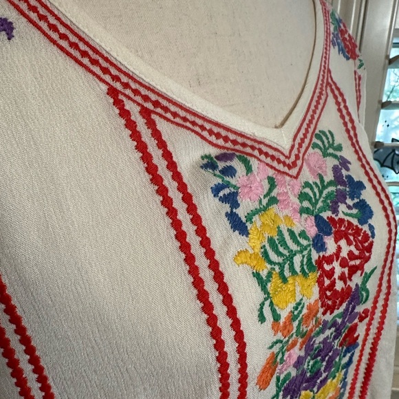 J. Marie Tops - J. Marie Embroidered Top Blythe Mexican Dolman Sleeve white Red